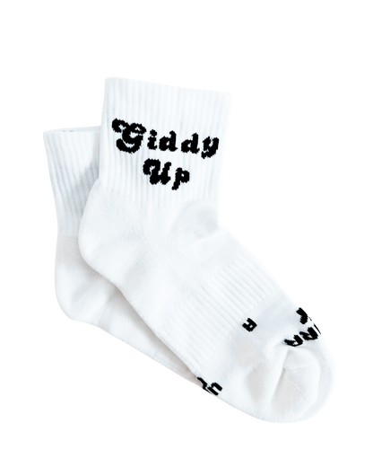 Image of the Pairr socks in style Giddy Up with white colour, black ribbed cuff