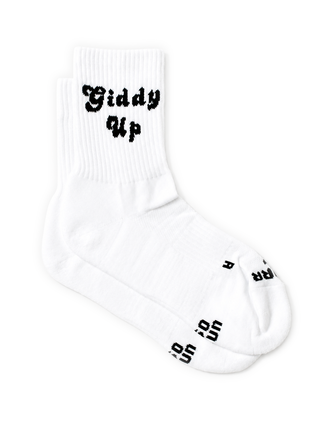 PAIRR GIDDY UP 2-pack white polypropylene running socks in quarter length style.