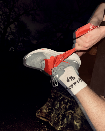 PAIRR GIDDY UP polypropylene running socks worn with running shoes