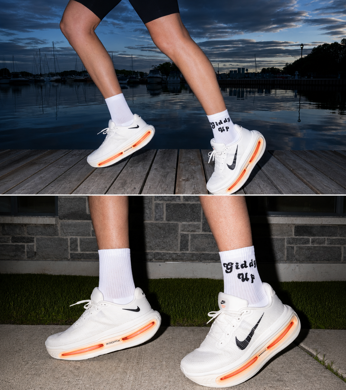 PAIRR GIDDY UP polypropylene running socks worn with running shoes in White quarter-length style
