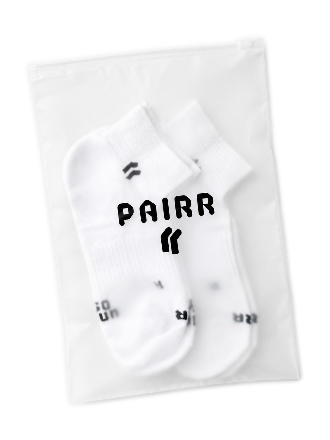 STRIDE white ankle running sock 2-pack in bag. PAIRR Performance running socks Canada brand 