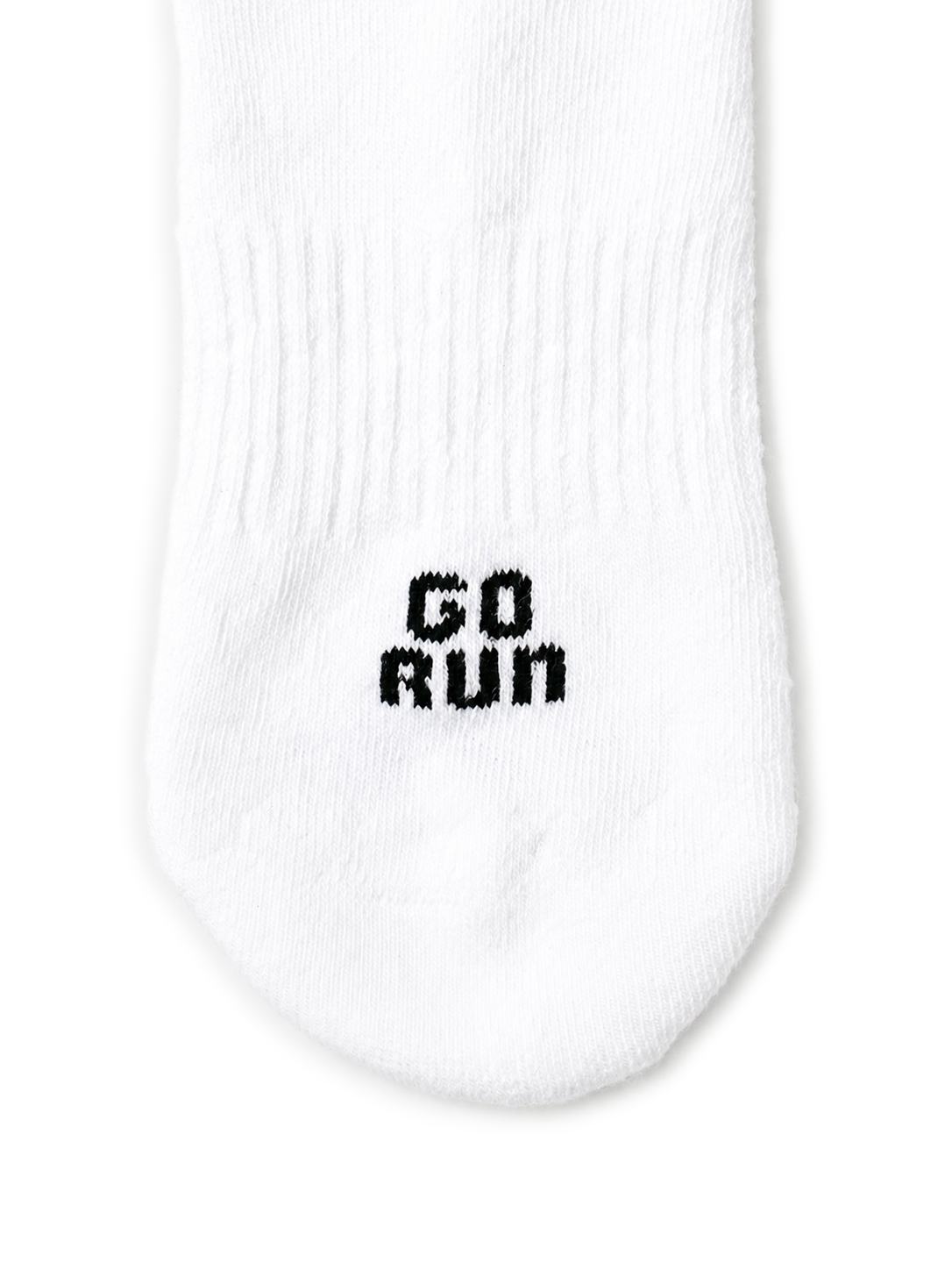 Bottom of PAIRR The 400 performance running sock showing GO RUN text and cushioned sole