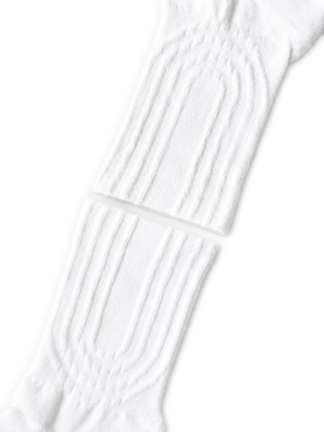PAIRR Performance Running Socks Cuff in the shape of a running track. Cuff is white crew length.
