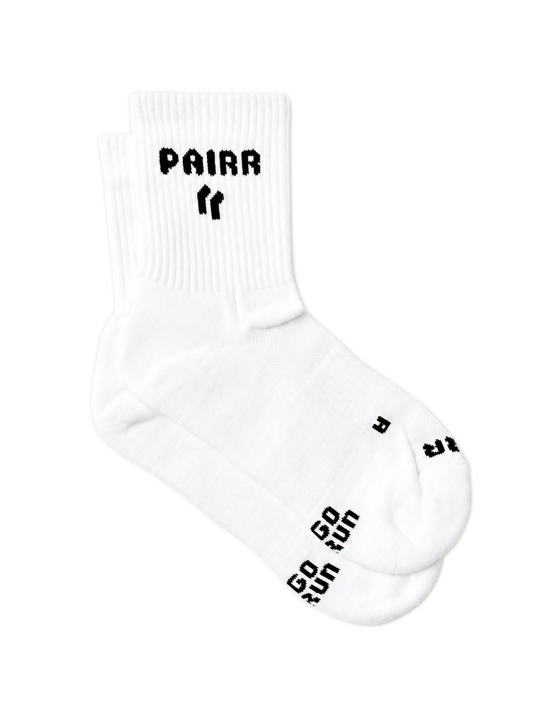 Front view of PAIRR OG white running sock in polypropylene fabric blend